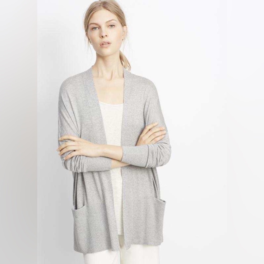 NWT Vince Silk Cashmere Open Front Cardigan Sweater Gray